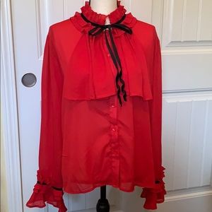 Gorgeous Red Shear Ruffle Blouse